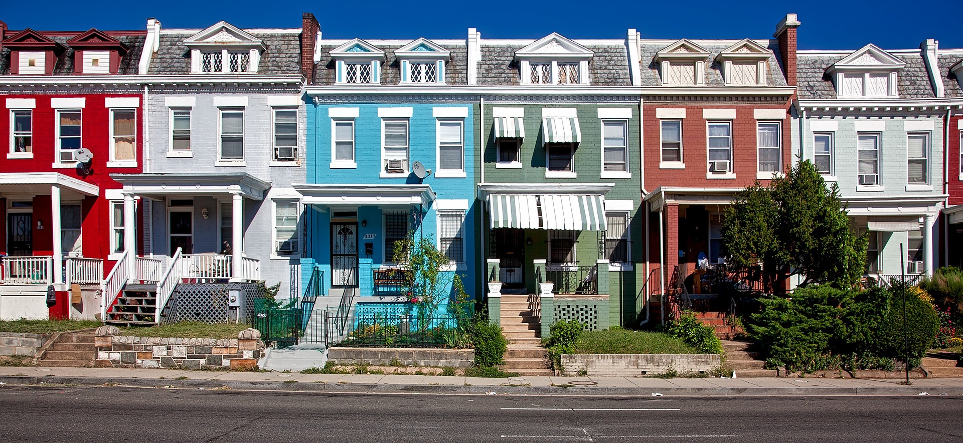 row of houses with different styles